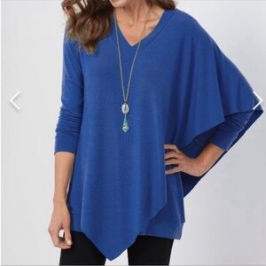 SOFT SURROUNDINGS Madeline tunic top size M blue v-neck longsleeve